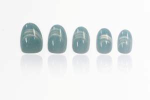 Uñas Postizas Medianas Almendradas OEM ODM de Fábrica, Uñas Artificiales Ojo de Gato Azul con Brillo Dorado, Estampado ABS, Venta al por Mayor Personalizada - Product Image 5