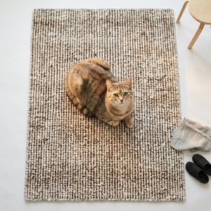 Alfombra de Lana Hecha a Mano, Tamaño Personalizado, Color Marfil Marrón, Tejido Plano Texturizado, Alfombra Natural Minimalista - Product Image 1