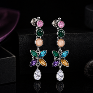 Pendientes de Moda con Forma de Campana de Cuarzo Multicolor para Mujer, con Garantía Comercial |   Joyería de Lujo Boho de Plata Oxidada y Latón para Fiestas - Product Image 3
