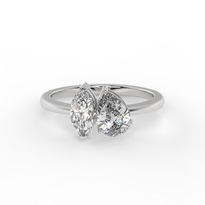 แหวนเพชรโมอิสรูปลูกแพร์ทอง14K สำหรับผู้หญิงแหวนหินสองชิ้นทันสมัย - Product Image 3