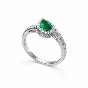 Anillo de Oro Personalizado Certificado de Oro Blanco de 14K con Esmeralda en Forma de Pera, Anillo de Halo con Diamantes Naturales, Anillo de Eternidad, Anillos de Piedras Preciosas para Mujer - Product Image 3