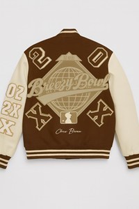 เสื้อแจ็คเก็ตหนังสีเขียวป่า แขนหนังสีน้ำตาล สำหรับผู้ชาย สไตล์ Letterman แบบเบสบอล คอตั้ง ปิดด้วยซิป ระบายอากาศได้ดี - Product Image 5