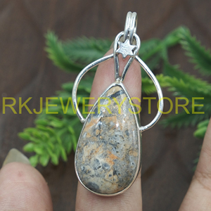 Colgante de lágrima de jaspe leopardo natural, plata de ley 925, hecho a mano, con engaste de estrella, estilo bohemio, joyería de piedras preciosas, regalo para mujer - Product Image 4