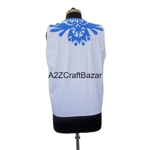 Veste bomber matelassée à manches courtes en coton indien fait main, broderie suzani florale, style bohème pour femmes, bleu, automne-hiver - Product Image 2