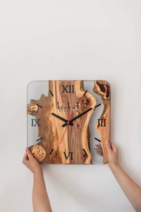 Horloge murale en bois et résine à aiguilles en quartz, finition grain naturel, décorative pour la maison, la chambre, la salle à manger, le bureau, le salon - Product Image 2