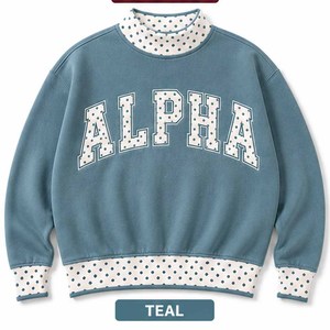 Alpha Teal OEM <b>Mock</b> <b>Neck</b> Cotton Fleece Sweatshirt Women Men Ladies Unisex Gingham Patch Polka Dot Chenille Letter Tackle Twill - Product Image 1