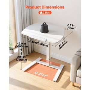 Bureau mobile réglable en hauteur, bureau inclinable 25,6 x 19 pouces, poste de travail pour ordinateur assis-debout - Product Image 2