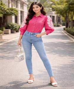 NOUVELLE ARRIVÉE DHABU COTTON BRODERIE MAIN ET TRAVAIL BUTTA TOP UNIQUE VÊTEMENT CASUEL PRIX DE GROS VÊTEMENT ETHNIQUE ROSE - Product Image 2