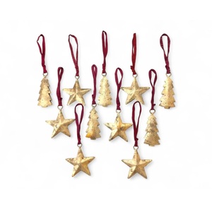 Décorations de Noël vintage faites à la main en métal en forme d'étoile dorée et d'arbre pour la décoration de l'arbre - Product Image 1