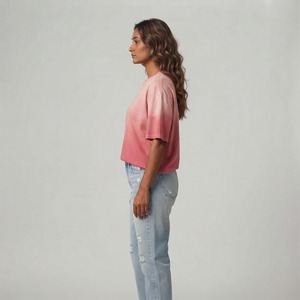 T-shirt ample en coton délavé à col rond et manches courtes pour femme, couleur unie, style décontracté, printemps-été - Product Image 4