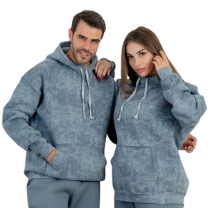 Sudadera con Capucha Unisex Oversize de Felpa Azul Grisácea con Lavado Ácido y Cordón Ajustable Estilo Urbano Venta al por Mayor - Product Image 6