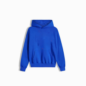 Sweat-shirt à capuche surdimensionné pour femme, bleu uni, en coton tricoté, avec poches, coupe classique, pour l'automne - Product Image 2