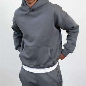 Sudadera con Capucha Extra Grande para Hombre, Color Gris Sólido, Felpa Francesa, Corte Regular, Tejido de Algodón, para Otoño - Product Image 2