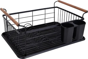 Escurridor de platos metálico con asas, estante de almacenamiento impermeable de un solo nivel para tazones y tazas, organizador de platos metálico para cocina - Product Image 3