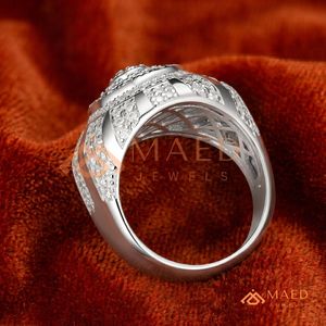 Men's 925 Sterling Silver Iced Out Shield <b>Ring</b> Full Baguette CZ Cluster Hexagon <b>Dome</b> <b>Ring</b> Hip Hop Jewelry White Gold Finish - Product Image 3