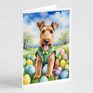Whimsical Airedale Terrier <b>Easter</b> Egg Hunt <b>Pack</b> of 8 A7 Size 5x7 Blank Note <b>Cards</b> with Envelopes for Greetings - Product Image 1
