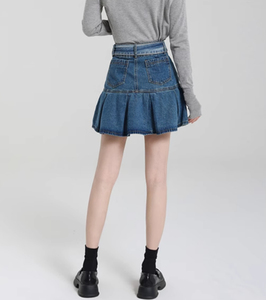 Jupe courte décontractée pour femme, style cargo classique, en denim semi-extensible délavé à l'acide, avec fermeture éclair avant et boutons, tendance 2026 - Product Image 6