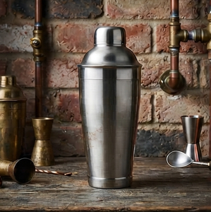 Shaker à cocktails en acier inoxydable argenté, réutilisable, moderne et durable, avec passoire intégrée, pour la maison, le club ou le bar. - Product Image 3