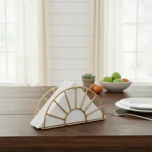 Porte-mouchoirs et porte-serviettes en acier inoxydable doré avec logo personnalisé, support de table moderne pour tables de salle à manger à domicile et à l'hôtel - Product Image 3