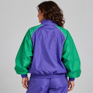 <b>Women</b> <b>Windbreaker</b> Jacket Purple Green Contrast Panel Zip Track Top Custom made Custom Print Casual wear Unique Design for <b>Women</b> - Product Image 2