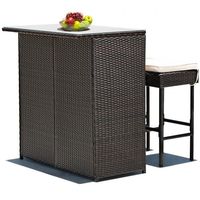 Ensemble table et tabourets de bar en rotin tressé, mobilier de jardin d'extérieur résistant aux intempéries, ensemble repas 2 places pour terrasse