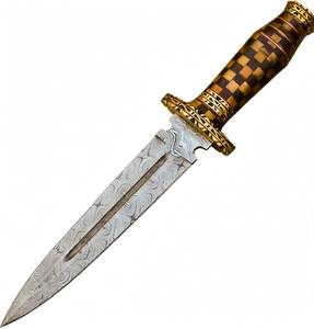 Custom Handcrafted Twist Damascus Steel Decorative <b>Desk</b> Craft Checkered <b>Wood</b> Mosaic Handle Carved Brass Guard - Product Image 1