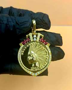Pendentif en argent 925 avec pièce de monnaie américaine de 10 dollars de 1915, motif tête d'Indien, bijoux hip-hop, moissanite VVS, pendentif sur mesure pour homme - Product Image 2