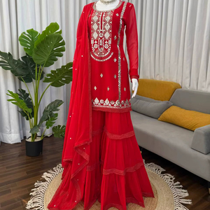 Ramdev Trading <b>Women's</b> Faux Georgette <b>Kurta</b>/Kurti Modern Style Quick Dry Fabric for Wedding Diwali Party Occasions - Product Image 1