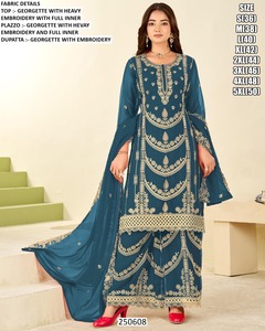 Traje Tradicional Bordado de Georgette Amarillo para Mujer, Largo hasta el Suelo, Marca Zariya - Product Image 6