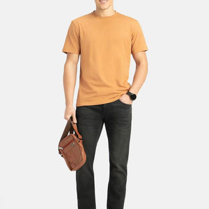 T-shirt à manches courtes col rond pour homme, couleur unie, coupe classique, tricoté, 100% coton jersey - Product Image 3