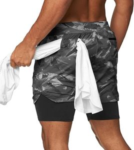 Custom Logo Men's Double <b>Layer</b> <b>Mid</b> Waist Drawstring Closure Spandex/Cotton Breathable Sports Athletic Workout Running Gym Shorts - Product Image 4