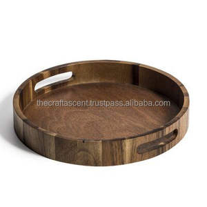 Plateau de service en bois d'acacia et de manguier, nouveau design, poignées, finition polie, qualité supérieure, logo personnalisé, pour le petit-déjeuner, hôtel, restaurant - Product Image 1