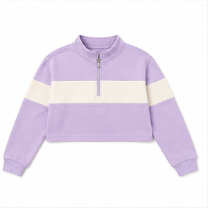 Customize Lilac Mist <b>Womens</b> Boxy <b>Half</b> <b>Zip</b> Cropped <b>Sweatshirt</b> Quarter <b>Zip</b> Loopback Cotton - Product Image 5