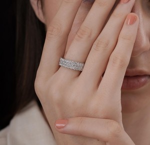 925 Sterling <b>Silver</b> Moissanite Fine Jewelry <b>Ring</b> 3 Rows <b>Eternity</b> Wedding <b>Ring</b> Band for Women - Product Image 2