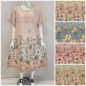 Camisón de Rayón con Estampado Floral para Mujer, Manga Corta, Cuello Redondo, Largo hasta la Rodilla, Corte Regular Informal, Cintura Elástica Transpirable, Estampado Digital - Product Image 2