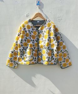 Hand Block Print Cotton Quilted <b>Jacket</b>: Bohemian Floral Coat - Product Image 5