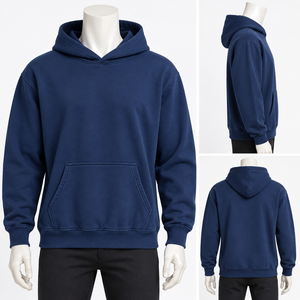 Men's Hooded <b>Sweatshirt</b> Solid <b>Navy</b> Blue 100% Cotton Fleece Casual Pullover with Pocket Spring Wear Digital Printing Oversized - Product Image 2