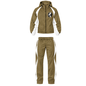 Conjunto Deportivo con Capucha Color Caqui y Blanco, Chaqueta con Cierre Completo, Pantalones Rectos, Uniforme Deportivo Personalizado para Entrenamiento, Dos Piezas - Product Image 1