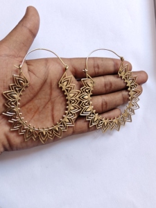 <b>Large</b> Gold Mandala Filigree <b>Hoop</b> Earrings Intricate Cutout Boho Statement Jewelry Wholesale - Product Image 2