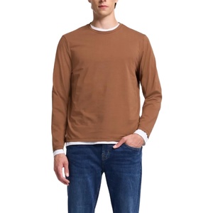 เสื้อยืดแขนยาวคอกลมผู้ชาย สีพื้น ผ้าฝ้าย 100% สีตามสั่ง โลโก้ด้านหน้า ระบายอากาศได้ดี ไม่เป็นขุย ทรงปกติ สีน้ำตาล - Product Image 1