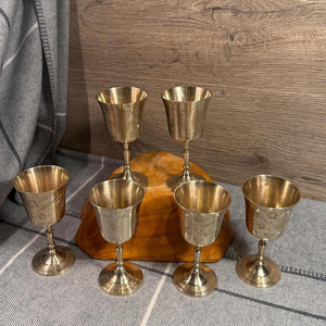 Handcrafted Brass Engraved <b>Goblet</b> Floral Etched Wine <b>Glass</b> Vintage Long Stem Metal Chalice Luxury Table Decor - Product Image 3