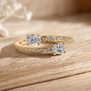 10K 14K 18K Solid Gold Solitaire Open <b>Adjustable</b> <b>Ring</b> Unique Wedding Band Wholesale IGI Certified Oval & Round Lab Grown Diamond - Product Image 5