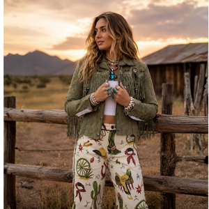 <b>Womens</b> Green <b>Suede</b> Fringe <b>Jacket</b> Genuine Cow <b>Suede</b> Western Boho Tassel Olive Cowgirl Vintage Ladies Fashion Outerwear Coat - Product Image 1