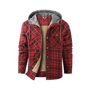 Winter Super Thick Canvas Patchwork Plaid Hooded Stand Collar Streetwear <b>Jacket</b> Customize 100% Cotton Unisex - Product Image 1