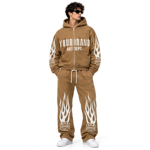 Conjunto de Sudadera con Capucha y Pantalones de Felpa de Algodón Grueso Personalizado para Hombre, Estilo Oversize con Letras Retro Estampadas, Ropa Urbana - Product Image 6