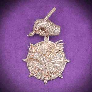 Colgante de lujo para hombre con dijes de círculo y halcón, con moissanita color D, probador de diamantes de alta gama, estilo Hip Hop, en plata de ley 925, GRA - Product Image 1