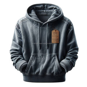 เสื้อฮู้ดแขนยาวผ้าเดนิมสำหรับผู้ชาย, เสื้อแจ็คเก็ตมีฮู้ดผ้ายีนส์ฟอกสีย้อมสีล้วนสำหรับฤดูหนาว - Product Image 4