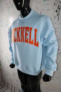 Sudadera BUCKNELL azul cielo con cuello alto, 100% algodón, con apliques bordados naranja, cuello ancho, hilos finos - Product Image 5