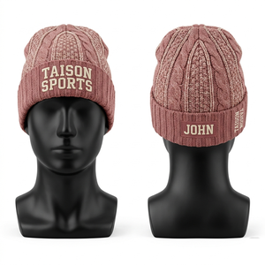 Men's Cheer Leading Beanie Premium 280 GSM Acrylic Knit Soft Ribbed Cable Panel Design Custom Embroidery Patch Logo <b>Winter</b> <b>Cap</b> - Product Image 1