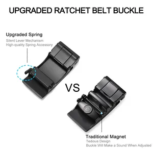 Ceinture automatique noire unie avec boucle rectangulaire en alliage, en cuir de vachette pour homme, largeur 35 mm, prête à offrir - Product Image 6
